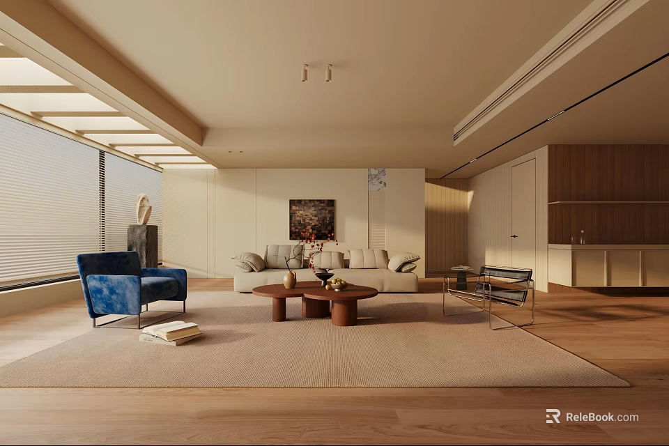 Cozy Modern Living Room Interior Design With Abundant Natural Light And Elegant Comfortable Furniture 3d model 