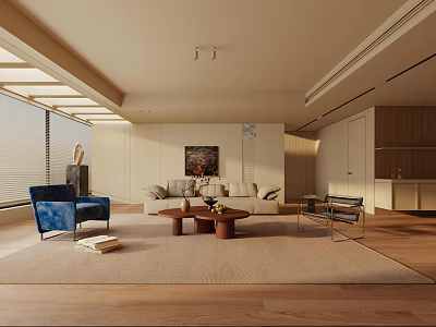Cozy Modern Living Room Interior Design With Abundant Natural Light And Elegant Comfortable Furniture 3d model