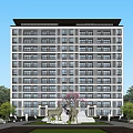 Modern High-Rise Residential Building With Central Water Pool And Landscaped Garden
