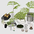 Stylish Decorative Ornament Collection With Ferns Vases Pears Books Pinecones And Small Sculptures