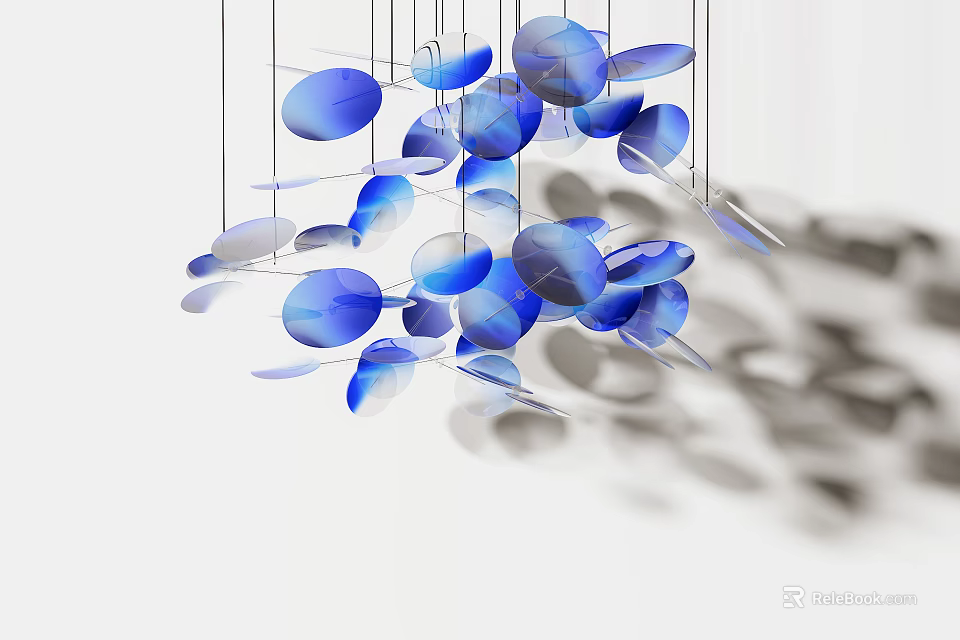 Modern Blue Gray Chandelier With Circular Disc Shaped Hanging Elements And Light Shadow Effect 3d model 