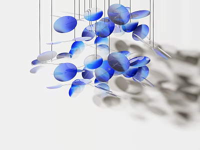 Modern Blue Gray Chandelier With Circular Disc Shaped Hanging Elements And Light Shadow Effect 3d model