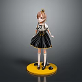 Anime Girl With Brown Hair Golden Crown White Blouse Black Pleated Skirt On Yellow Base