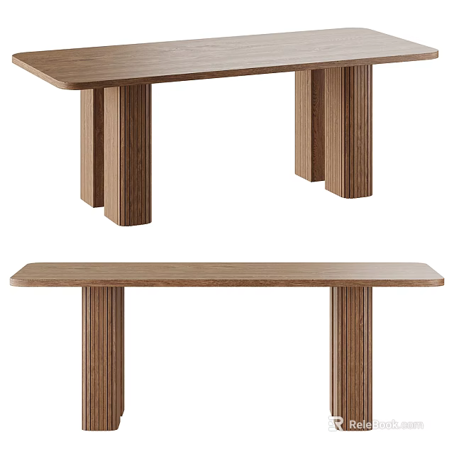 Elegant Modern Wooden Dining Table With Fluted Legs And Smooth Tabletop Design 3d model 