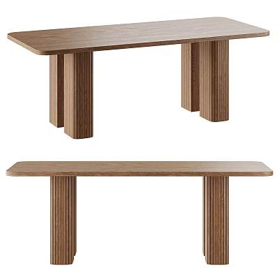 Elegant Modern Wooden Dining Table With Fluted Legs And Smooth Tabletop Design 3d model