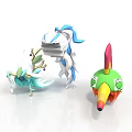 Vibrant Colorful Cartoon Character Figurines With Blue White Green Red Details