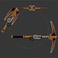 Three Orange Pickaxes With Metal Parts And Spring Mechanism For Digging Tools