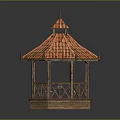 Traditional Wooden Pavilion Featuring Red Tiled Roof Octagonal Base And Railing