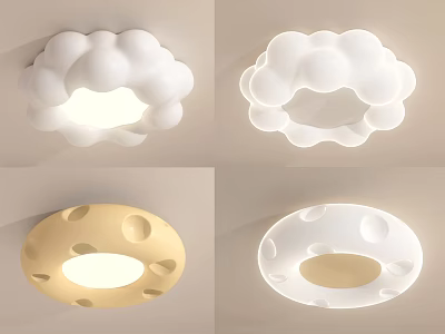 Cloud and Moon Shaped Ceiling Lights in White and Beige for Playful Kids Room Decor 3d model