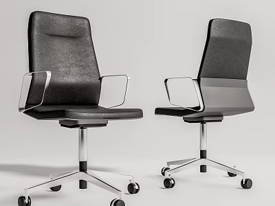 Black Leather Office Chair With Silver Armrests And Swivel Wheels Modern Design 3d model