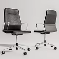 Black Leather Office Chair With Silver Armrests And Swivel Wheels Modern Design