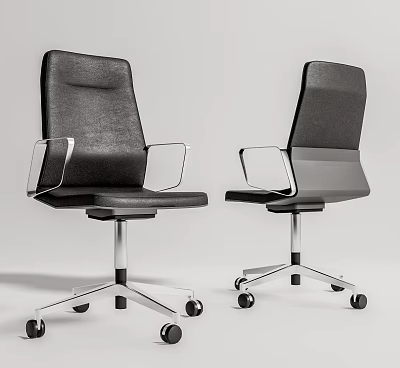 Black Leather Office Chair With Silver Armrests And Swivel Wheels Modern Design 3d model