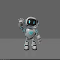 Adorable White Robot Game Character With Blue Glowing Eyes Glowing Heart Gears And Waving Hand 3d model