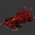 Red And Yellow Modified Racing Car With Skull Decoration Gears Spikes And Flag