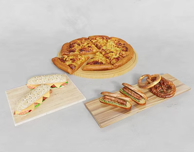 pizza hot dog food western burger 3d model