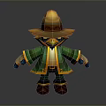 Cute Cartoon Character With Yellow Straw Hat And Green Coat