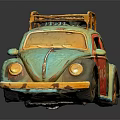 Vintage Volkswagen Beetle with Blue Green Body Roof Rack TOP SAFE Lettering and Distressed Finish