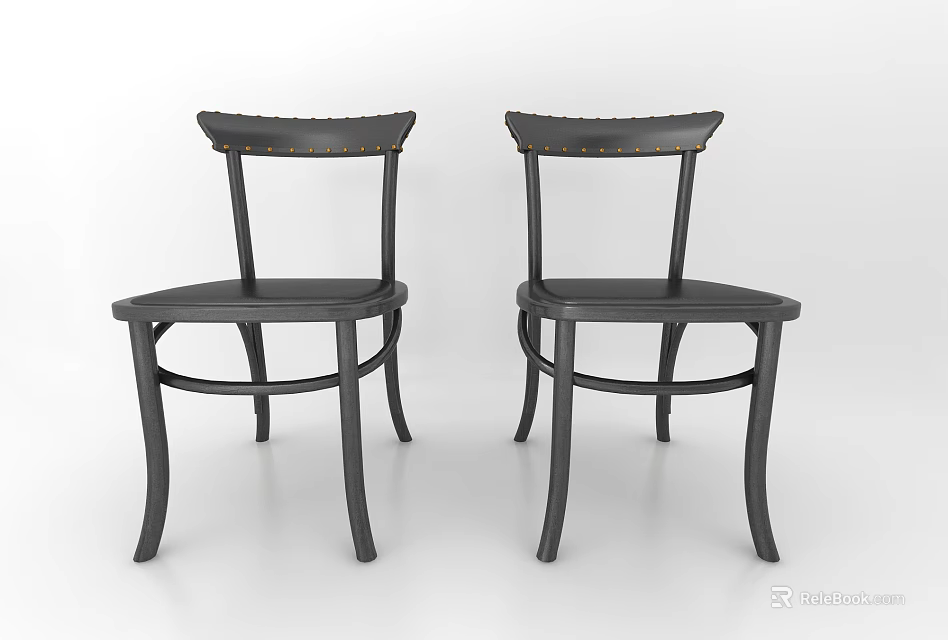 Two Black Modern Dining Chairs With Curved Legs And Sleek Design 3d model 