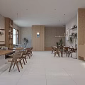 White Building Exterior Café Featuring Wooden Door Canopy Window Interior Tables And Green Plants