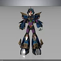 Armored Robot Character 3D Model with Blue Purple Gold Mechanical Futuristic Details