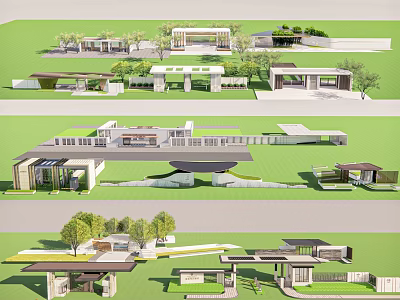 Modern Architectural Entrance Gate Design With Landscaping Trees And Courtyard Spaces 3d model