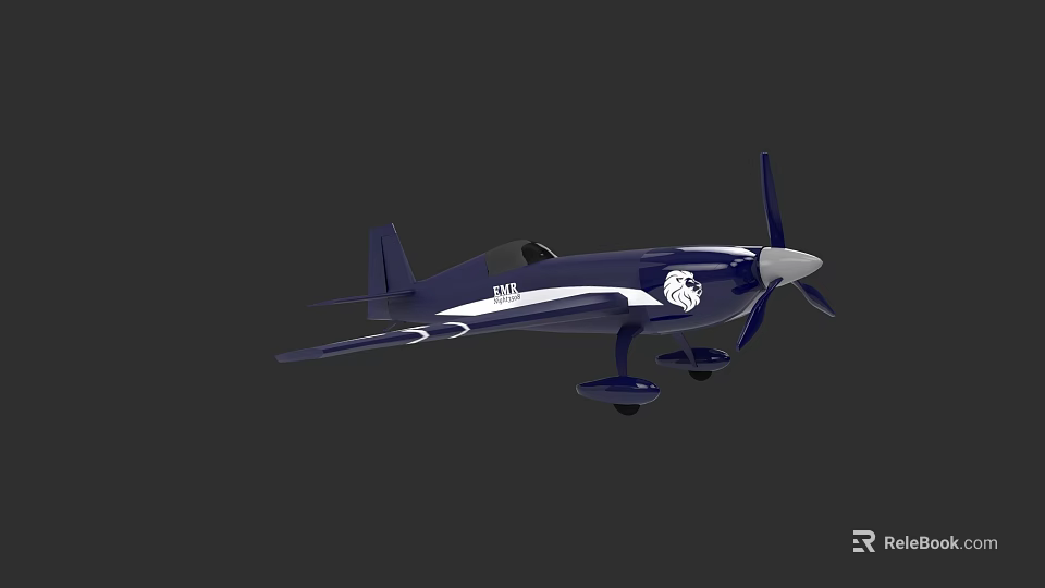 Blue And White Model Airplane Featuring JAX Logo And Lion Head Design 3d model 