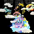 Colorful Kids Room Decor With Clouds Airplanes Music Notes Castle And Stars