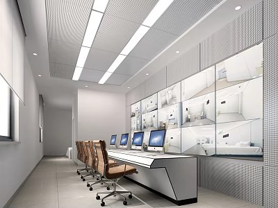 Modern monitoring room with rest security monitoring room 3d model