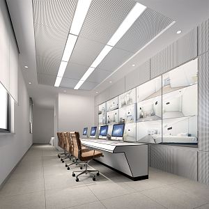 Modern monitoring room with rest security monitoring room 3d model