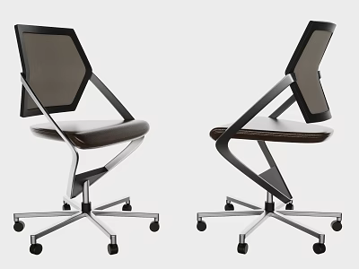 Modern Office Chair With Mesh Backrest Leather Seat And Metal Frame On Wheels 3d model