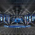 Tech Inspired Stage With Blue Lighting And Performer 3d model