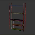Vintage Industrial Shelf Unit With Metal Frame And Four Colored Wooden Shelves
