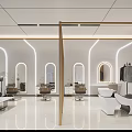 Modern Beauty Hair Salon Interior Design With Curved Lighting Mirrors And Styling Chairs