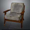 Classic Style Chair Featuring Wooden Arms Legs And Gray Fabric Upholstered Seat Backrest