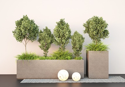 Modern outdoor green plant flower box tree pool plant potted flower bed combination 3d model