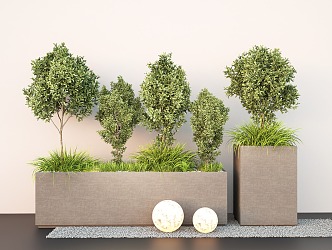 Modern outdoor green plant flower box tree pool plant potted flower bed combination 3d model