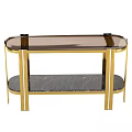 Elegant Coffee Table With Golden Metal Frame Glass Top And Marble Shelf