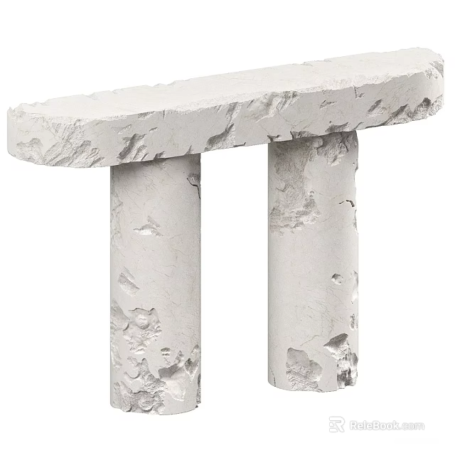 Modern White Entryway Console Table With Rough Texture And Two Pillar Legs 3d model 