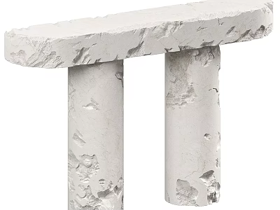Modern White Entryway Console Table With Rough Texture And Two Pillar Legs 3d model