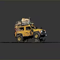 Yellow Off Road Vehicle Model With Roof Luggage Spare Tire And Adventure Gear