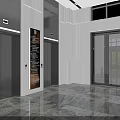 Modern Front Desk Reception Area With Marble Countertop Striped Accent Wall And Lighting
