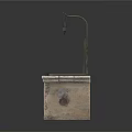 Ancient Stone Sink with Rustic Wooden Cover and Metal Pump Mechanism