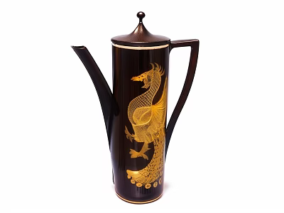 Elegant Dark Brown Ceramic Wine Bottle Featuring Golden Dragon Design And Classic Craftsmanship 3d model