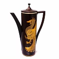 Elegant Dark Brown Ceramic Wine Bottle Featuring Golden Dragon Design And Classic Craftsmanship