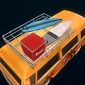 Orange Vintage Van With Roof Rack Red Box Surfboard And Palm Tree Decals