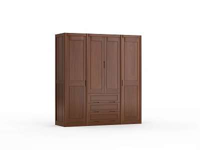 Modern Wooden Wardrobe with Four Doors and Drawers for Bedroom Storage 3d model