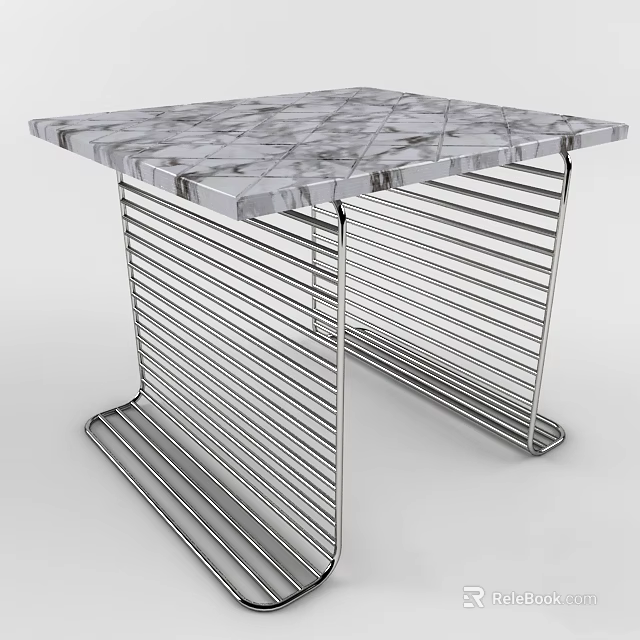 Modern Coffee Table With Marble Surface And Silver Metal Vertical Slat Legs 3d model 