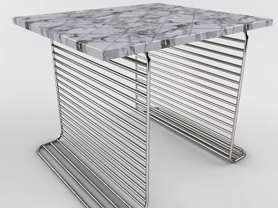 Modern Coffee Table With Marble Surface And Silver Metal Vertical Slat Legs 3d model
