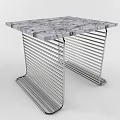 Modern Coffee Table With Marble Surface And Silver Metal Vertical Slat Legs