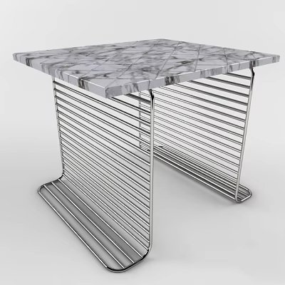 Modern Coffee Table With Marble Surface And Silver Metal Vertical Slat Legs 3d model